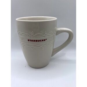 Starbucks White Embossed Stoneware Mug – 14oz Ceramic 2010 Design